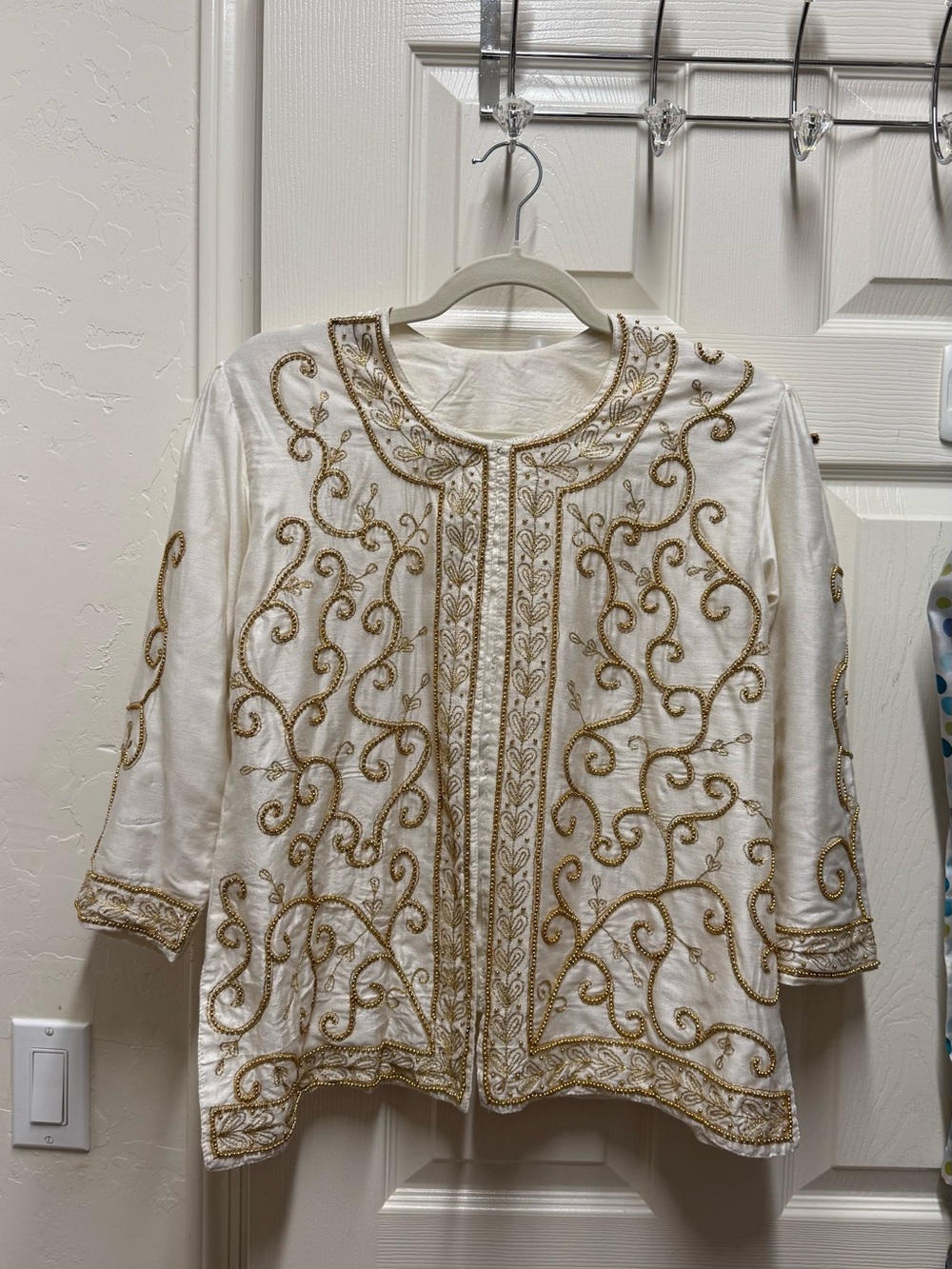 White & Gold Hand Embroidered Kurta Jacket